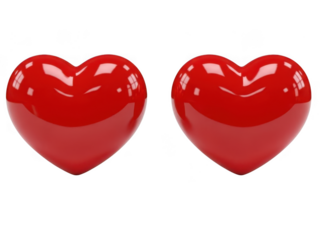 Two red hearts isolated on transparent background