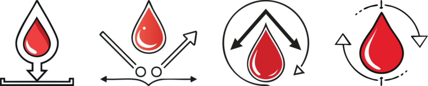 Low blood sugar alert icon with falling arrow and blood drop for medical warnings