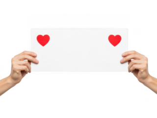 Hands holding hearts card isolated on transparent background