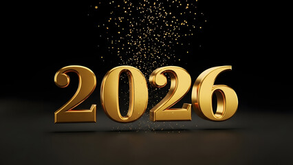 2026 New Year Celebration with Luxury Gold 3D Numbers on Black Background