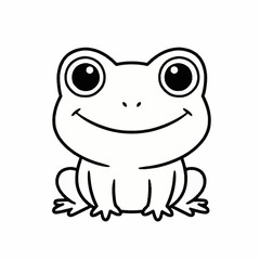 Obraz premium Adorable smiling cartoon frog line art drawing for kids coloring pages.