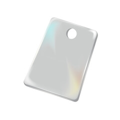 3d glass store tag icon with refraction and holographic effect isolated on white background. Render transparent glass.