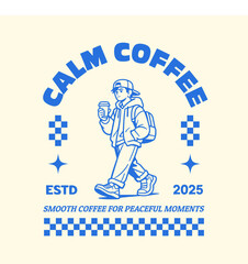 Coffee Retro Mascot Logo Poster for Cafe. Cartoon Character Vector Illustration in Vintage Style