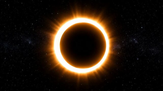 Dramatic Solar Eclipse Animation with Corona Effect and Stars.