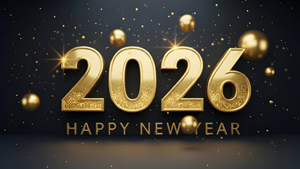 2026 New Year Celebration with Luxury Gold 3D Numbers on Black Background