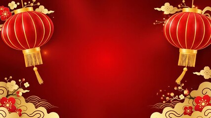 Chinese New Year Lantern and Floral Border Ornaments Background for Text & Greetings