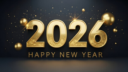 2026 New Year Celebration with Luxury Gold 3D Numbers on Black Background