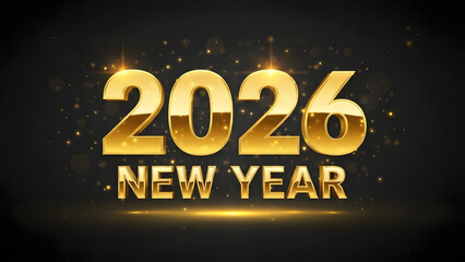 2026 New Year Celebration with Luxury Gold 3D Numbers on Black Background
