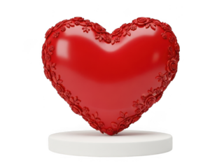 Red heart with floral border isolated on transparent background
