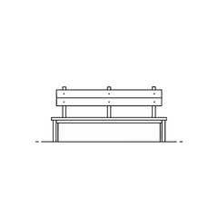 A minimalistic line drawing of a wooden park bench, white background