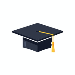 A vector illustration depicts a graduation cap with a tassel