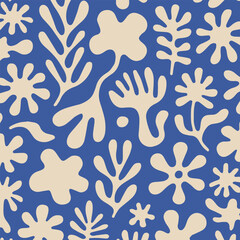 botanical seamless pattern abstract floral shapes on blue background © AIcon Star
