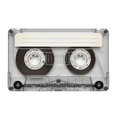Fototapeta premium Vintage transparent audio cassette tape with blank label retro mixtape music isolated transparent background high quality PNG format