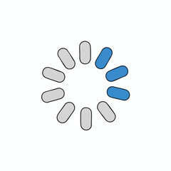 A circular graphic with segments, some blue, arranged on a white background