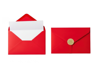 Red envelope with letter and seal isolated on transparent background