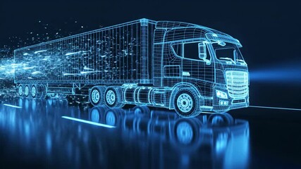 Futuristic truck wireframe visualization digital technology concept - Powered by Adobe