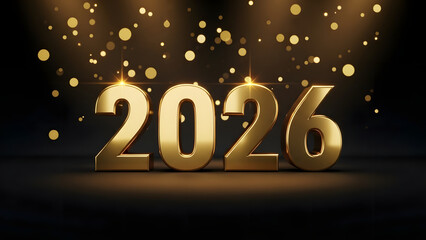 2026 New Year Celebration with Luxury Gold 3D Numbers on Black Background