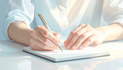 白紙のノートの上でペンを構える手元を撮影。
書き始める直前の静かな期待感と前向きな気配を表現しています。
上部中央に大きな余白があり、広告コピーや動画字幕に最適。
教育、学習サービス、春のキャンペーン向け素材です。