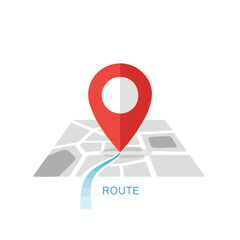 A red location marker on a simple map, with a blue route leading down