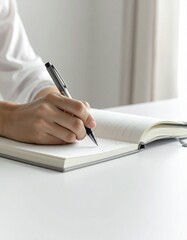 白紙のノートの上でペンを構える手元を撮影。
書き始める直前の静かな期待感と前向きな気配を表現しています。
上部中央に大きな余白があり、広告コピーや動画字幕に最適。
教育、学習サービス、春のキャンペーン向け素材です。