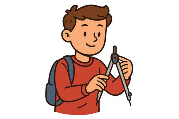 Student boy using compass for geometry math learning