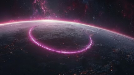 Vibrant pink ring floating in vast outer space abstract pink ring artwork captures essence of deep space