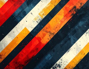 Abstract diagonal stripes in various colors with textured, grungy, and splattered effects