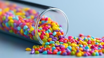 Colorful polymer pellets in glass test tube