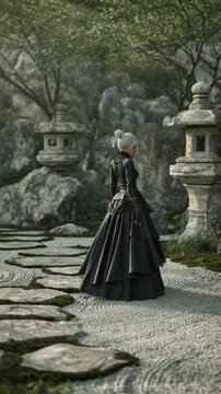 Junge Frau in einem Steingarten