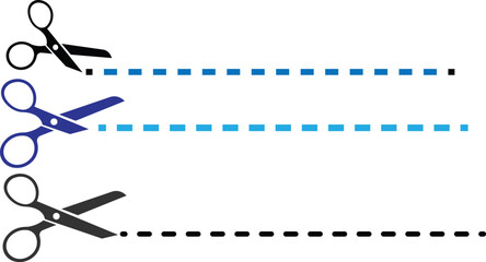 Scissors with cut line vector design. Dashed and dotted. cut here icon. Scissor icon, scissor symbol vector, Paper cutting with scissor on Transparent background
