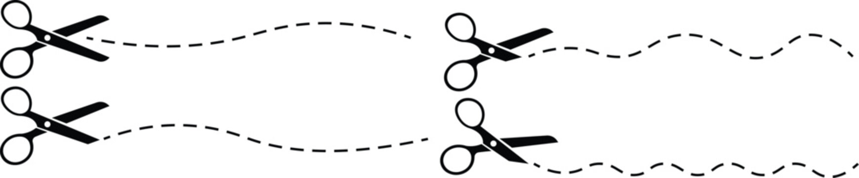 Scissors with cut line vector design. Dashed and dotted. cut here icon. Scissor icon, scissor symbol vector, Paper cutting with scissor on Transparent background
