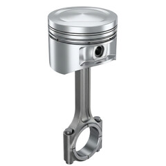 Car engine piston with connecting rod assembly metallic automotive part isolated on transparent background high quality mechanical clipart PNG format