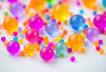 Vibrant, tiny spheres in rainbow hues against a white background,  vibrant,  colorful