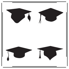 A big collection of Graduation Hat silhouette set, Graduation Hat silhouette logo isolated on white background.			