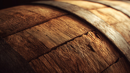 Aged wooden barrel close-up with detailed grain and texture  