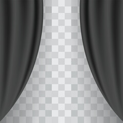 Black curtain background. Theatrical drapes. Wavy silk background. Vector