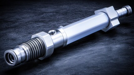 A perfectly formed micro actuator with articulate articulation rests on a dark textured surface