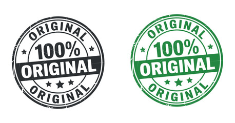 this image showcases two circular badges declaring one hundred percent original featuring bold text and star accents presented in black and green