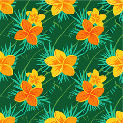 Fototapeta premium Exotic Floral Seamless Pattern with Tropical Flowers and Foliage