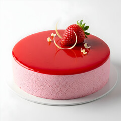 Delicious pink mousse cake with strawberry and red glaze