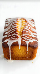 Delicious homemade pound cake with white icing drizzle