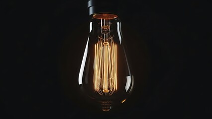 Vintage Edison Light Bulb Glowing Warm Light Against Dark Background