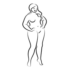 Silhouette of the figure of a slender naked woman. The girl is standing, she is overweight. A lady full of beauty and sexuality. Vector illustration.