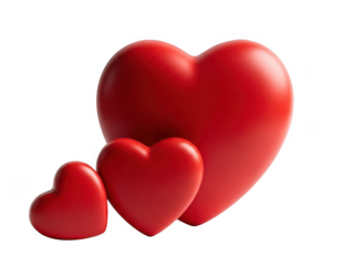 Three red hearts isolated on transparent background