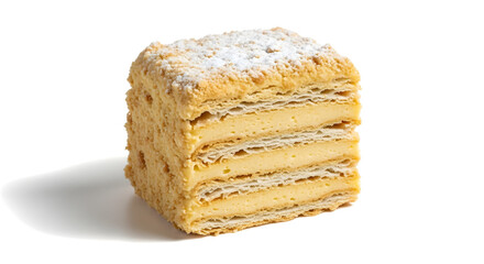Delicious layered pastry dessert with creamy filling and powdered sugar