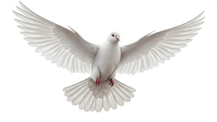 Obraz premium A white dove flying with its wings spread wide on transparent background
