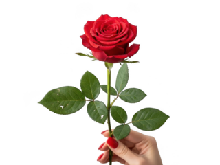 Red rose held in hand, isolated on transparent background
