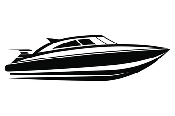 speedboat silhouette line art vector illustration