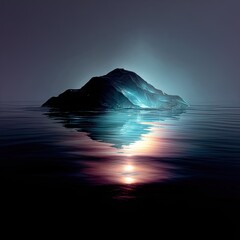 Mysterious Floating Iceberg with Glowing Reflection