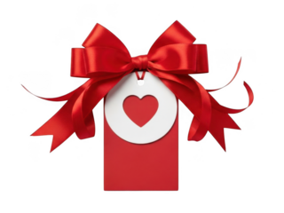 Red gift box with heart and bow isolated on transparent background